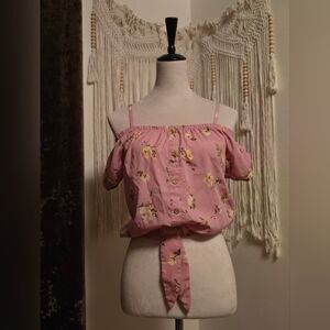 Off The Shoulder Pink Floral Blouse